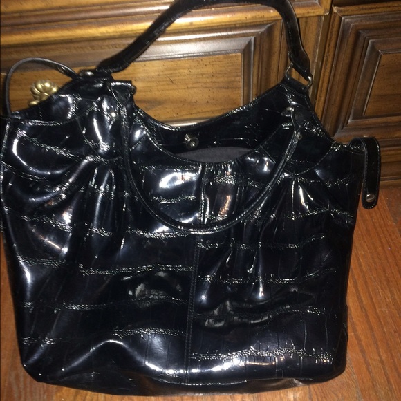 Shiny black shoulder bag