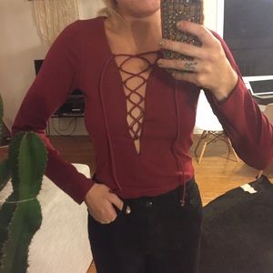 Red Lace Up Top - Small