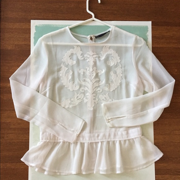 Sfera sheer peplum blouse, size 4