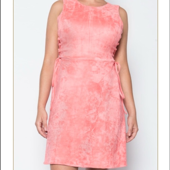 Coral side tie suede dress