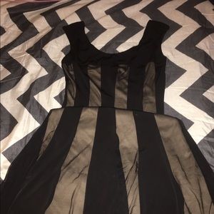 Black sheer over nude abstract strip dress