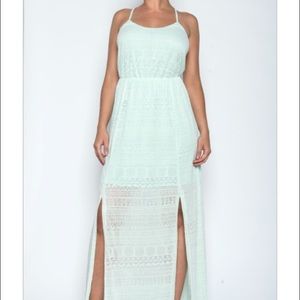 Mint green maxi dress with leg slits
