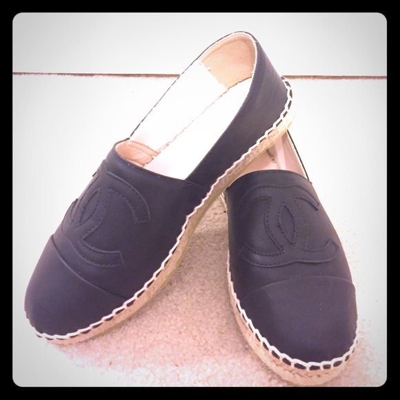 Black leather espadrilles, never worn