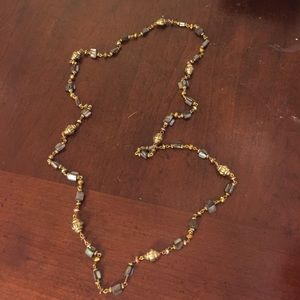 Long Gold and Purple Stone Necklace