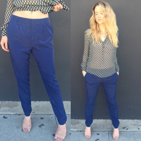 Blue Diamond Print Sliky Pants