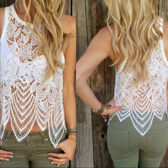 Summer Beach White Lace Sleeveless Tank Top +  - Picture 2 of 8