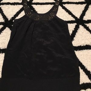 Black tank with smock waist. Beaded detail
