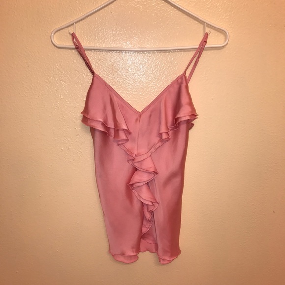 Bebe 2b pink ruffle front top