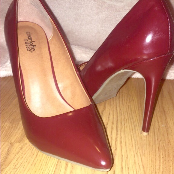 Charlotte russered patent leather almond toe pumps