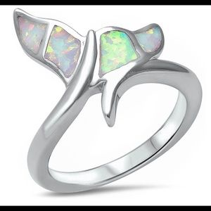 Sterling Silver Fishy Whale Tail White Opal Ring
