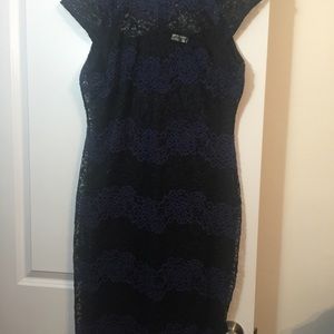 Size 14 blue and black lace column dress