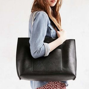Black Reversible Vegan Leather Tote Bag