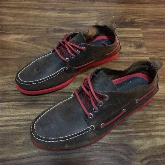 NWOT Sperry top-siders brown leather red accent