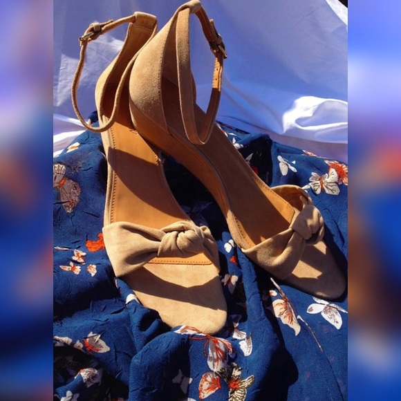 J. Crew Shoes - J. Crew Suede Demi-Wedge Sandals w/Top Knot Accent
