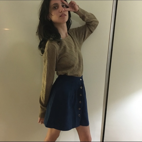Navy blue suede button down skirt - Picture 2 of 4
