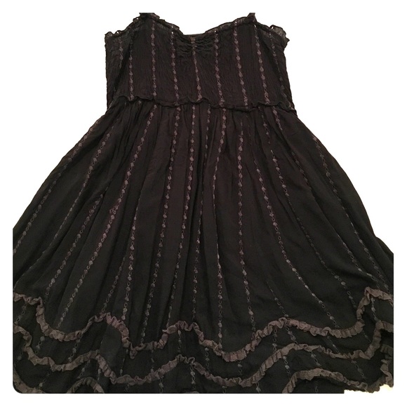 Free people black mini dress with gray ruffles