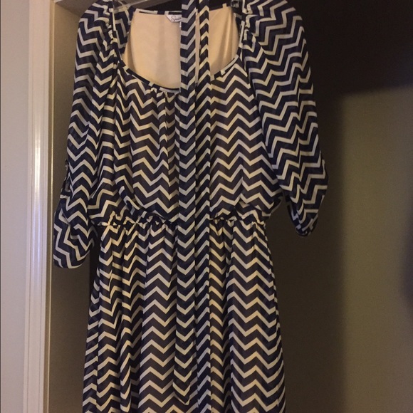 Navy & White Chevron Dress - Picture 1 of 2