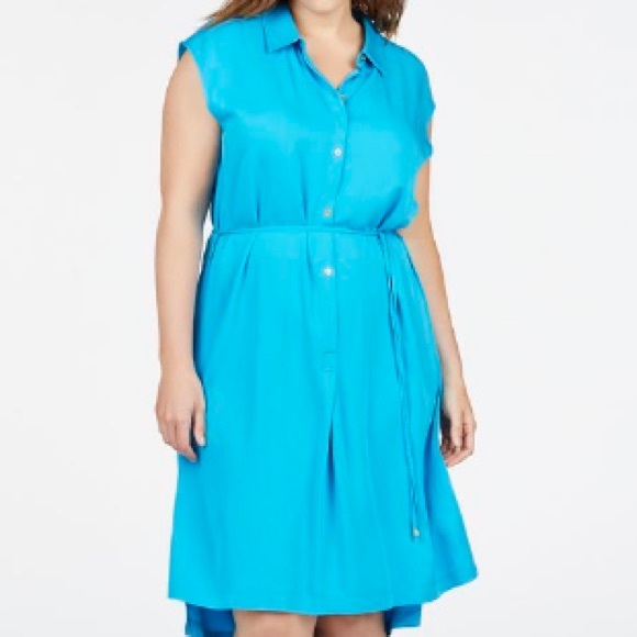 High-low shirt dress- Aqua