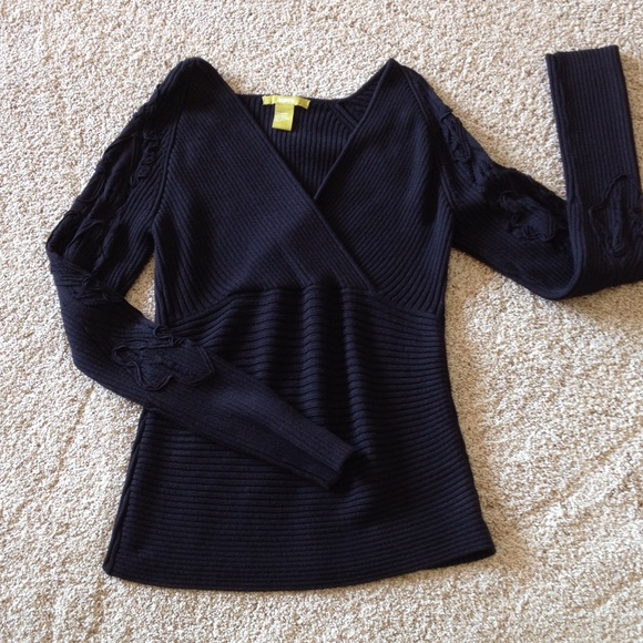 Acorn fitted v-neck sweater w/gorgeous lace sleeve
