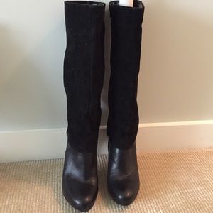 Black suede heeled boots