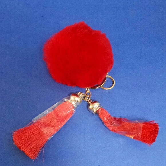 Keychain pompom, 2 tassels, red - Picture 2 of 3