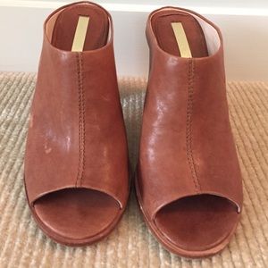 Brown leather heeled mule sandal
