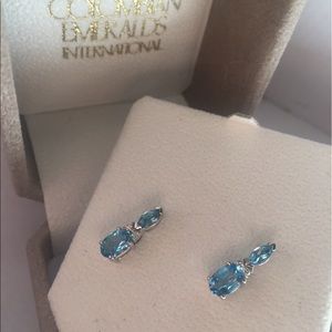 14K White Gold Aquamarine & Diamond Drop Earrings