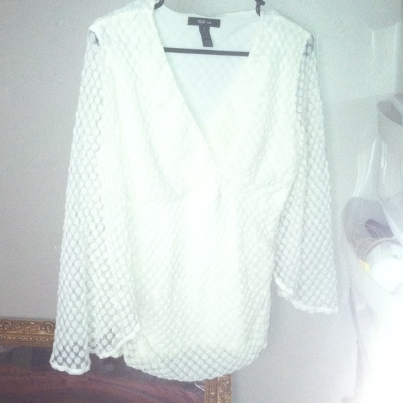 Style & Co. White lace bell sleeve blouse.