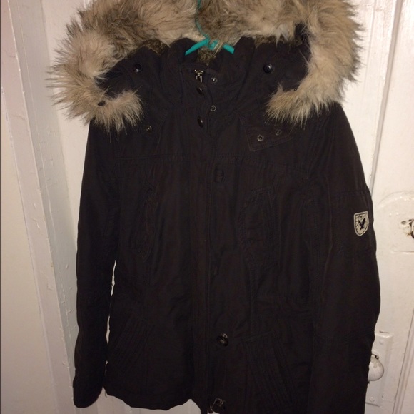 Women's black American eagle parka