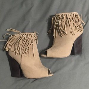 Tan fringe booties
