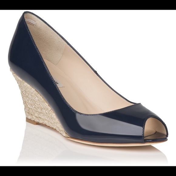 navy peep toe wedge