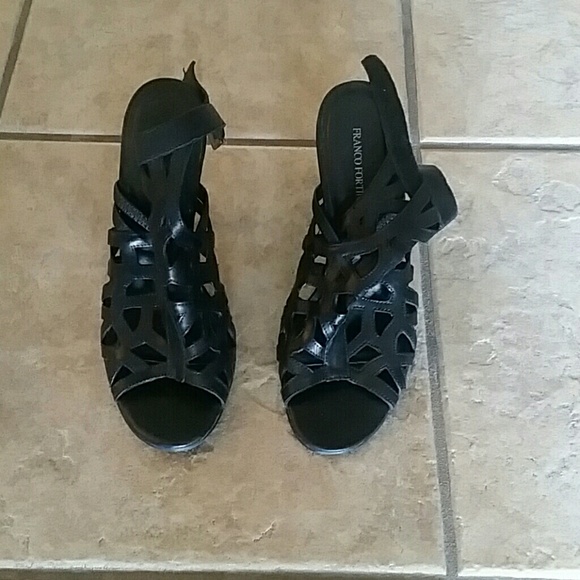 Frank Fortini black leather upper high heel shoe.