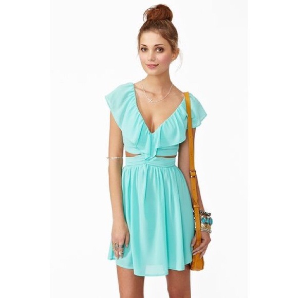 NWT Mint Dress with Ruffle Detail & Side Cutouts