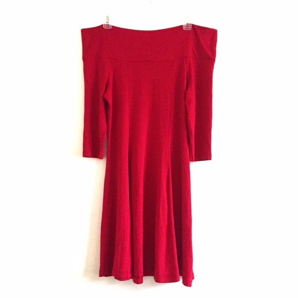 ASOS RED SKATER DRESS WITH OFF SHOULDER NECKLINE - Picture 3 of 4