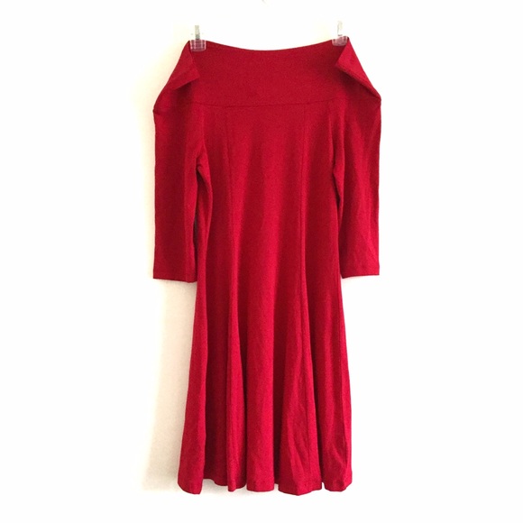 ASOS RED SKATER DRESS WITH OFF SHOULDER NECKLINE - Picture 4 of 4