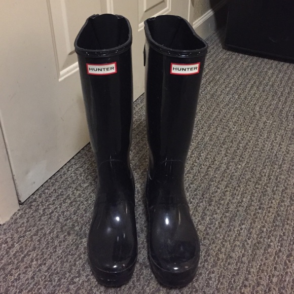 Tall black glossy Hunter Boots