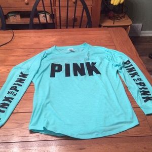NWOT teal long sleeve PINK cut out tee
