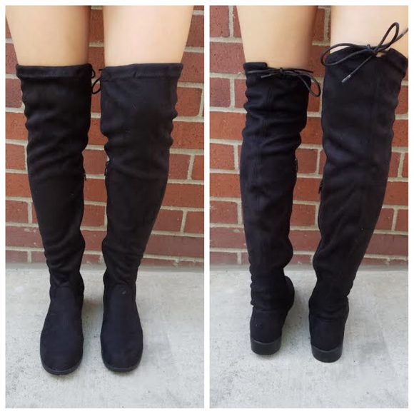 Black OTK flat suede drawstring boots - Picture 2 of 5
