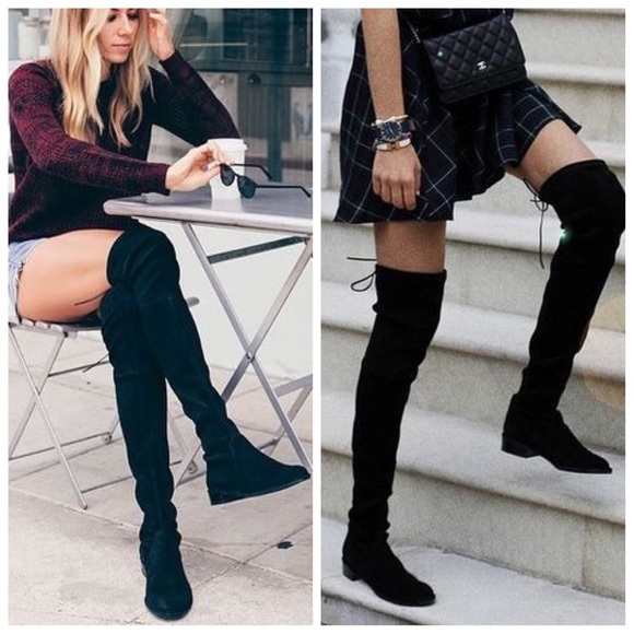 Black OTK flat suede drawstring boots - Picture 3 of 5