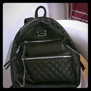 Adrienne Vittadini black quilted leather backpack