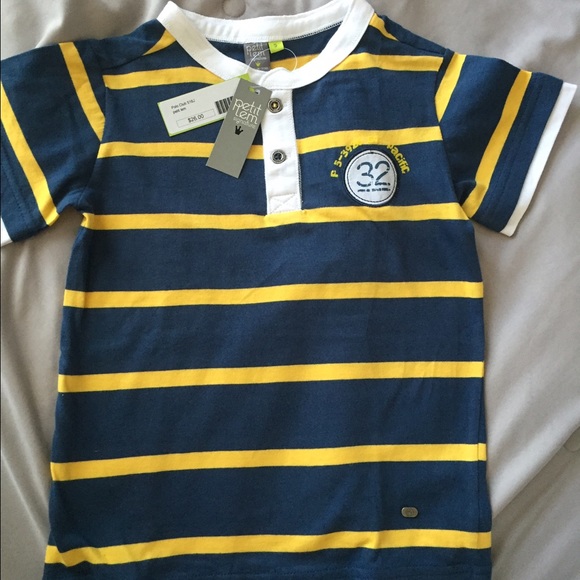 Stripped Navy and Yellow tee with 2buttons