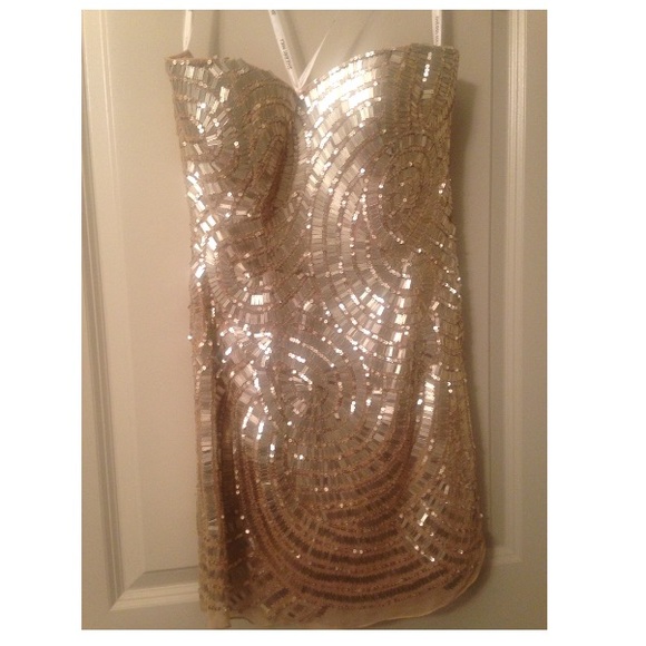 Sherri Hill Champagne and Gold Dress