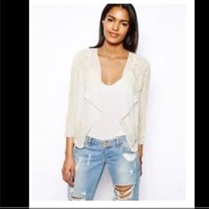 ASOS RIVER ISLAND BLAZER IVORY BEADED DRAPE MOTO JACKET BLAZER 6 S M IVORT NEW