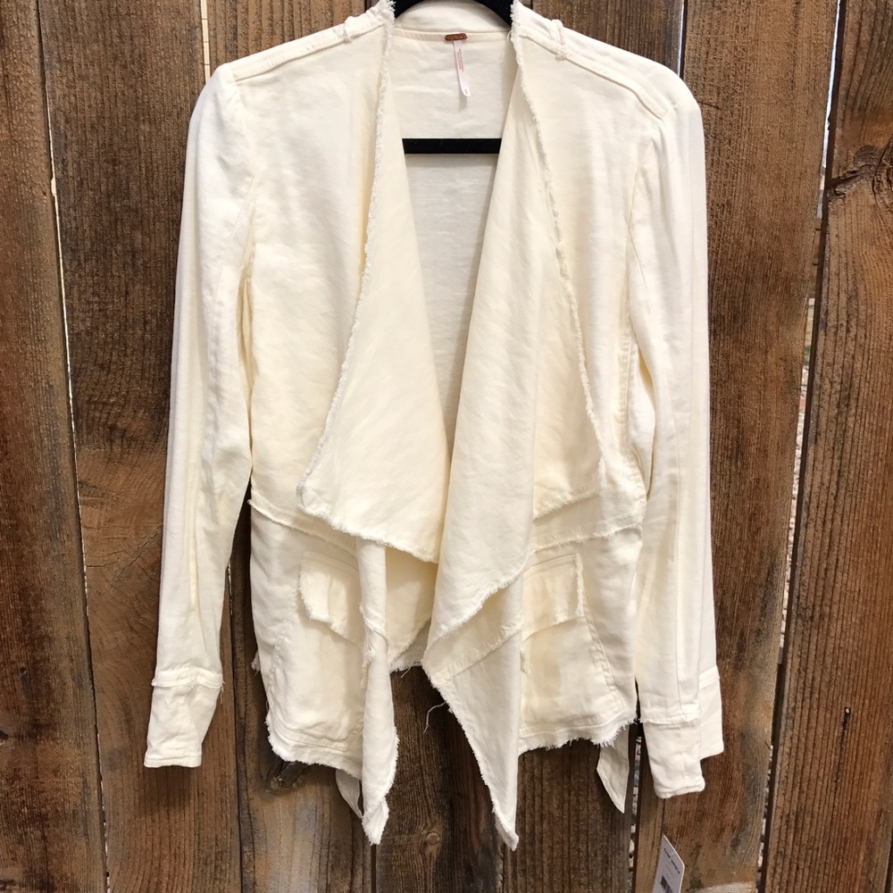 Free People Open Front Drape Linen Jacket