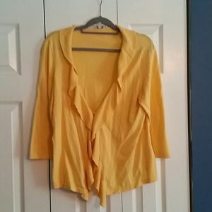 Yellow half sleeve ruffle front Talbots cardigan