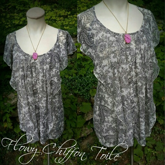 Flowy Chiffon Toile French Boho Top - XL