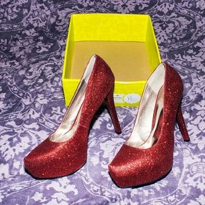 Glitter red platform heels