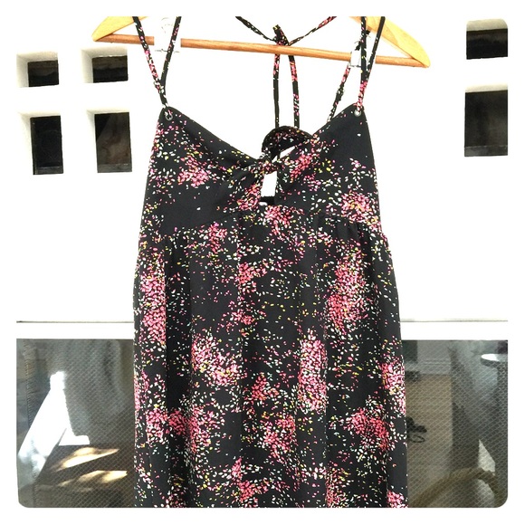 Roxy black floral sundress, silky, SMALL