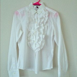 ⚜ Ralph Lauren white ruffle button down top!