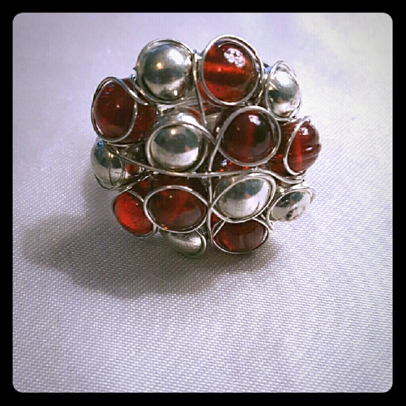Charming charlie silver red ring size 7